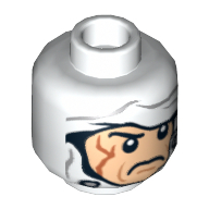 Minifig Head Dengar, White Bandage with Buttons Print [Hollow Stud]