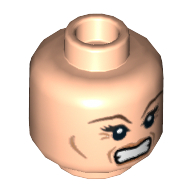 LEGO part Minifig Head Narcissa Malfoy, Dark Brown Eyebrows and Crow's Feet Smiling / Angry Print