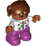 Duplo Figure Child with Pigtails Reddish Brown, with Magenta Legs, and Shirt with Flowers Print