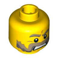 LEGO part Minifig Head, Moustache Mutton Chops with Brown and Gray Sideburns, Brown and Gray Eyebrows, Pupils Print
