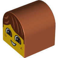 Duplo Brick 2 x 2 x 2 Curved Top with Boy Face, Open Smile, Freckles, Brown Hair Print