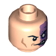 Minifig Head Two-Face (Harvey Dent), Half Normal, Half Purple with Scar and No Pupil Print