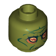 Minifig Head Nute Gunray, Neimoidian Green Facial Lines Print [Hollow Stud]