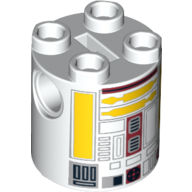 Brick Round 2 x 2 x 2 Robot Body with Yellow Lines and Dark Red Droid Print [R5-F7]