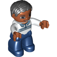 Duplo Figure with Parted Wavy Hair Black, with Medium Nougat Face, and Shirt with Collar and Stripe Print (Hispanic Dad)