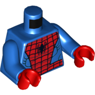 Torso Muscles, Black Webbing and Spider Print (Spider-Man), Blue Arms, Red Hands