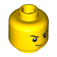 LEGO part Minifig Head Dual Sided Thin Smirk, Raised Eyebrow / Scared with Teeth Print [Blocked Open Stud]