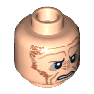 Minifig Head Saesee Tiin, Small Eyes with Pupils, Orange Dots on Sides, Angry Print [Hollow Stud]