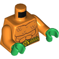 Torso Bare Chest with Muscles Outline, Scales and Belt on Front and Back Print (Aquaman), Orange Arms, Green Hands