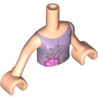 Minidoll Torso Girl with Medium Violet Top with Flowers Print, Light Nougat Arms with Hands