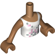 Minidoll Torso Girl with White Vest Top with Squares Print, Medium Nougat Arms with Hands