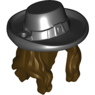 Hair and Hat, Long Wavy with Black Hat with Buckle Print