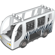 Duplo Bus with Dark Bluish Gray Chassis & Flat Silver Wheels, with Zebra Stripes Print