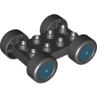 Duplo Car Base, 2 x 4 with Black Tires and Blue Spokes Wheels Print