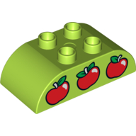 Duplo Brick 2 x 4 Curved Top with Red Apples Print