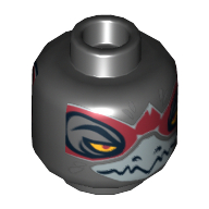 Minifig Head Razar, Dual Sided, Raven with Silver Beak and Red Mask, Wide Eyes / Narrow Eyes Print [Hollow Stud]