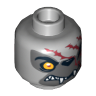 Minifig Head Winzar, Dual Sided, Wolf with Orange Eye, Dark Gray Face and Red Scars, Closed Mouth / Open Mouth Print [Hollow Stud]