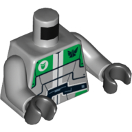 Torso Robot with Wide Black Belt and Bright Green Plates and Galaxy Squad Logo Print, Light Bluish Gray Arms, Black Hands