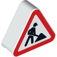 Duplo Brick 1 x 3 x 2 Triangle Road Sign with Construction Worker Print