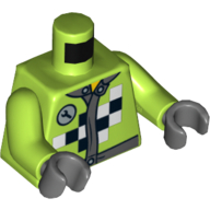 Torso Race Jacket with Wrench and Black and White Checkered Print, Lime Arms, Dark Bluish Gray Hands