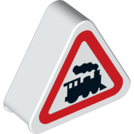 Duplo Brick 1 x 3 x 2 Triangle Road Sign with Steam Engine Print