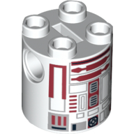 Brick Round 2 x 2 x 2 Robot Body with Red Lines and Red Droid  Print [R4-P17]