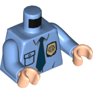 Torso Police Shirt with Gold Badge, Dark Blue Tie and Wrinkles Print, Medium Blue Arms, Light Nougat Hands