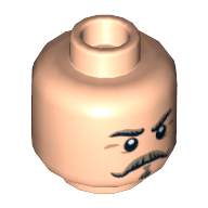 Minifig Head Captain J. Fuller, Dual Sided, Dark Tan Moustache and Eyebrows, Stern / Angry Print [Hollow Stud]