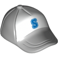 Hat / Cap Short Curved Bill with Seams on Peak and Button on Top and Blue 'S' on White Print