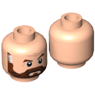 Minifig Head Latham Cole, Beard Full Brown with Graying Temples and Wrinkles Print [Hollow Stud]