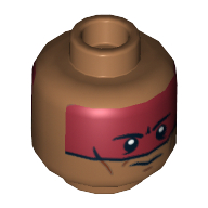 Minifig Head Red Knee, Dark Red Face Paint Determined / Scared Print