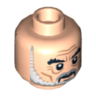Minifig Head Saruman / Count Dooku, Dual Sided, Thick Eyebrows, Gray and White Beard, Frown / Angry Print [Hollow Stud]