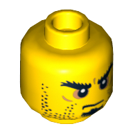 Minifig Head Knight, Dual Sided, Stubble, Black Goatee, Bushy Eyebrows, Determined / Closed Mouth Print [Hollow Stud]