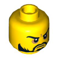 Minifig Head Karlof / Pirate / Knight, Beard, Moustache, Arched Eyebrows, White Pupils, Grim Mouth Print [Hollow Stud]