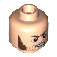 Minifig Head Barret, Reddish Brown Sideburns, Stubble and Angry Expression Print [Hollow Stud]