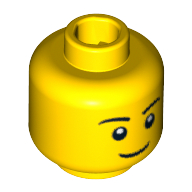 Minifig Head, Black Eyebrows, Thin Grin, Black Eyes with White Pupils Print [Blocked Open Stud]