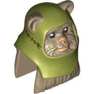 Minifig Head Special, Ewok with Olive Green Hood Print (Ewok Warrior)