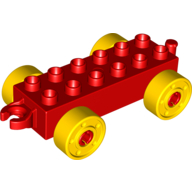 Duplo Car Base 2 x 6 with Yellow Wheels with Fake Bolts and Open Hitch End