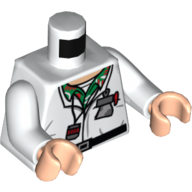 Torso Devo Suit with Stopwatch and Notebook Front and Radiation Symbol Back Print (Doc Brown), White Arms, Light Nougat Hands
