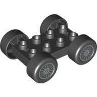 Duplo Car Base, 2 x 4 with Black Tires and Silver Spokes Wheels Print