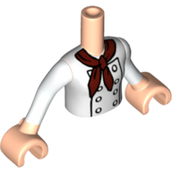 Minidoll Torso Girl with White Chef's Jacket and Dark Red Neckerchief Print, Light Nougat Arms and Hands