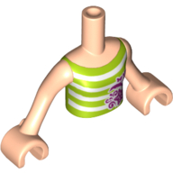 Minidoll Torso Girl with Medium Green and White Striped Top with Magenta Dolphin and Starfish Print, Light Nougat Arms and Hands