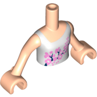 Minidoll Torso Girl with White Vest Top with Pink Flowers Print, Light Nougat Arms and Hands