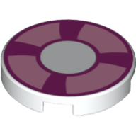 Tile Round 2 x 2 with Bottom Stud Holder with Magenta and Bright Pink Life Preserver Print