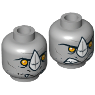 Minifig Head Rogon, Dual Sided, Rhinoceros with Orange Eyes and White Horn Neutral / Angry Print [Hollow Stud]