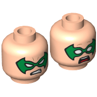 Minifig Head Robin, Dual Sided, Green Eyemask Green, Determined / Scared Print [Hollow Stud]