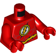 Torso Muscles, Yellow Lightning Bolt on Chest, and Yellow Belt Print (The Flash), Red Arms and Hands