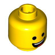 Minifig Head Emmet, Dual Sided, Open Lopsided Smile / Laughing Print [Hollow Stud]