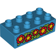 Duplo Brick 2 x 4 with Red Flowers Print