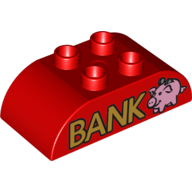 Duplo Brick 2 x 4 Curved Top with Gold 'BANK' and Pink Piggy Bank print